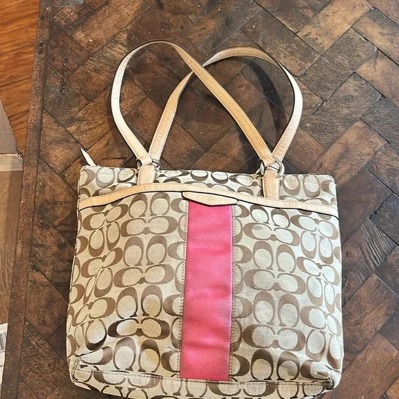 Coach Brown and Pink Signature Tote - Picture 1 of 11